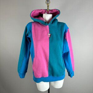 Teddy Fresh Pink Blue Colorblock Unisex Hoodie Sweater Embroidered Size Large